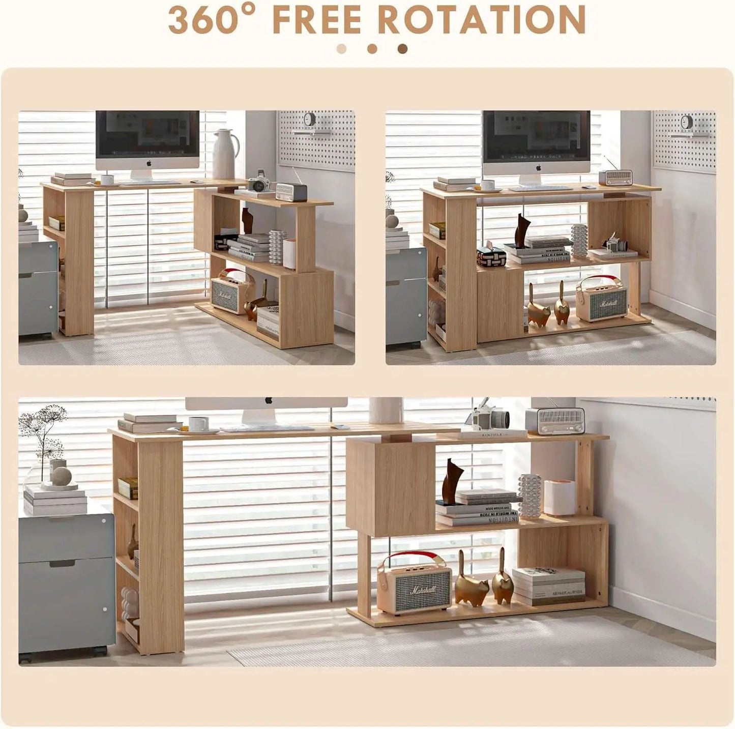 L Shaped Corner Desk With 360 Degree Rotation And Shelves from PriceLows™