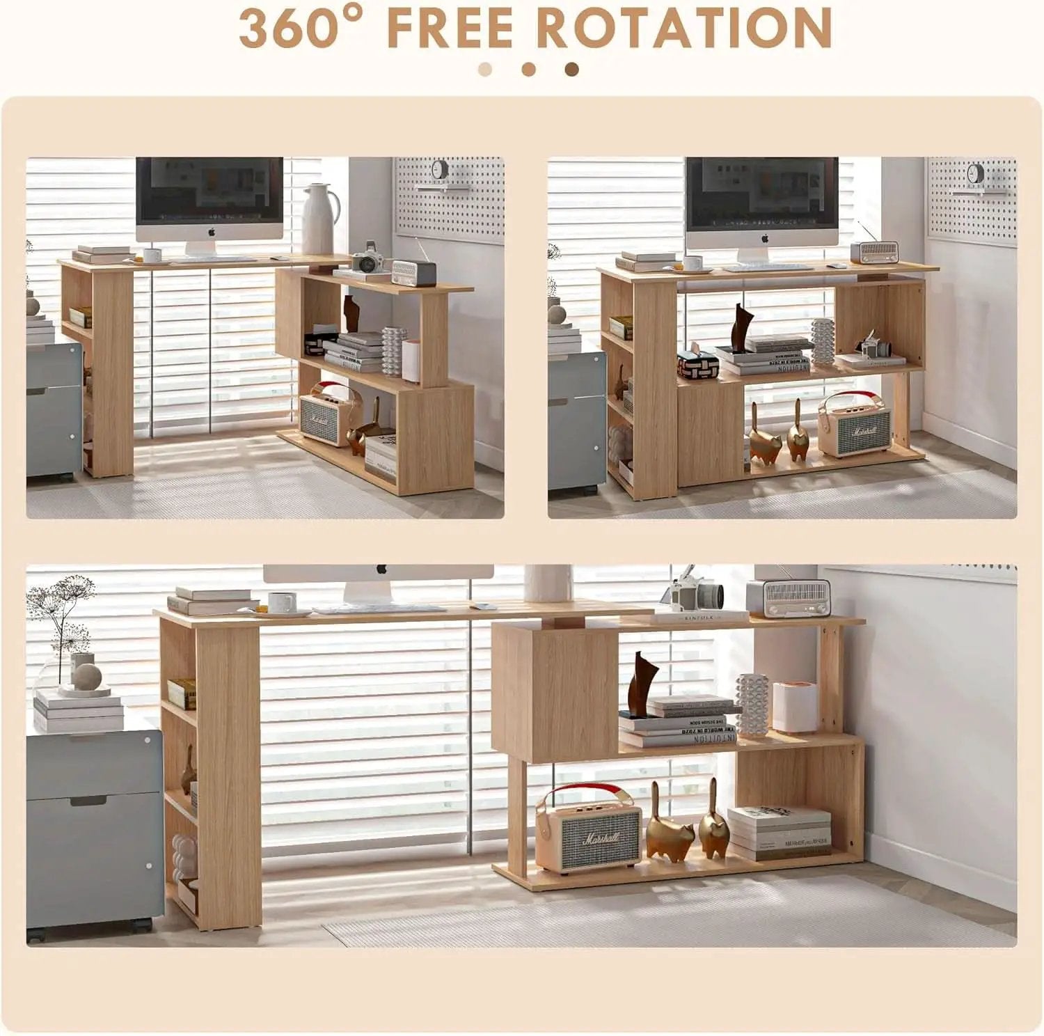 L Shaped Corner Desk With 360 Degree Rotation And Shelves from PriceLows™