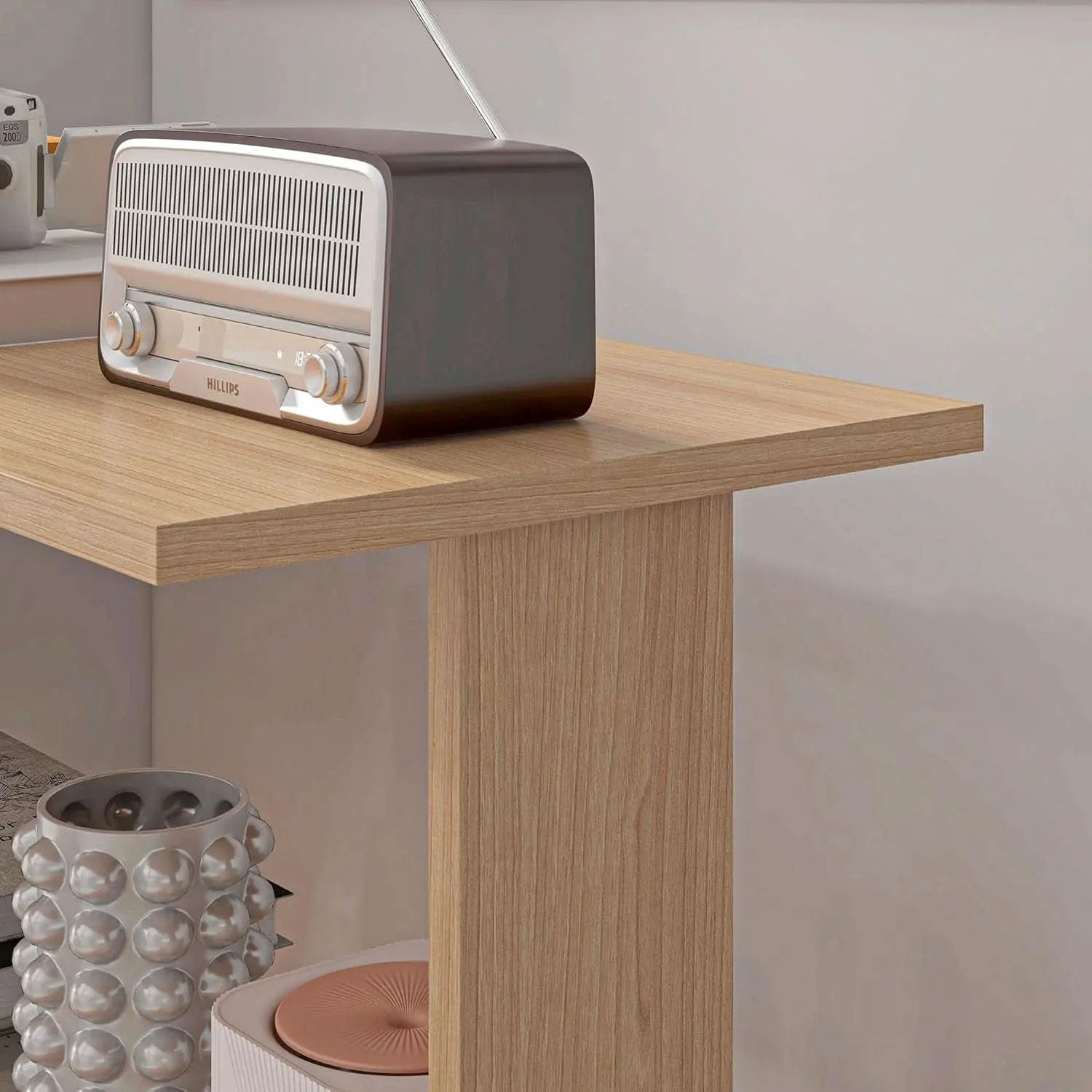 L Shaped Corner Desk With 360 Degree Rotation And Shelves from PriceLows™