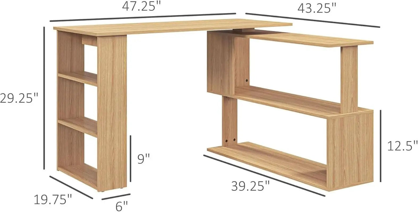 L Shaped Corner Desk With 360 Degree Rotation And Shelves from PriceLows™