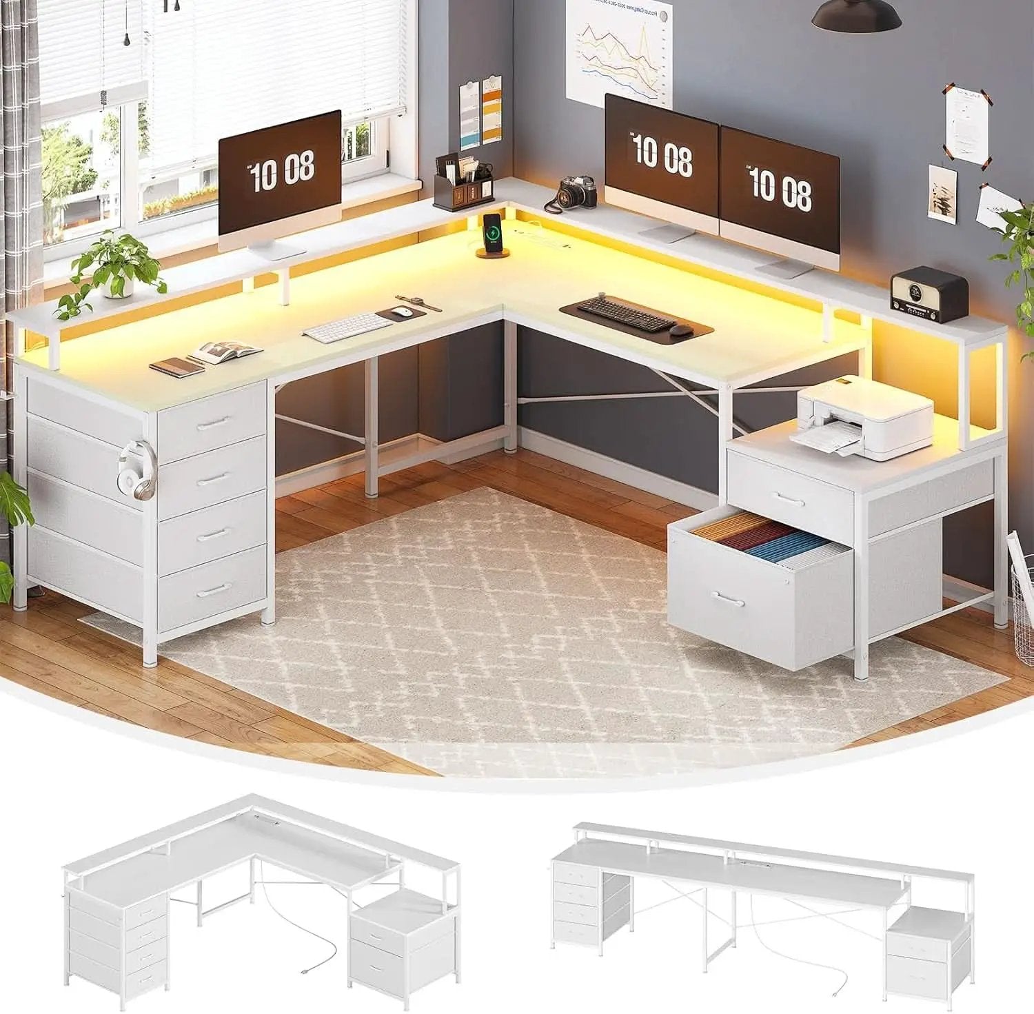 L Shaped Desk 108 Inch White Two Person Corner Computer Desk from PriceLows™