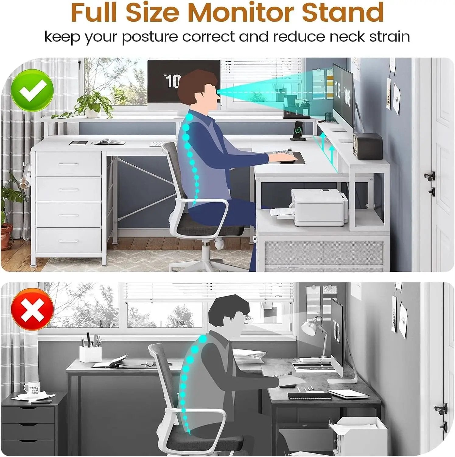 L Shaped Desk 108 Inch White Two Person Corner Computer Desk from PriceLows™