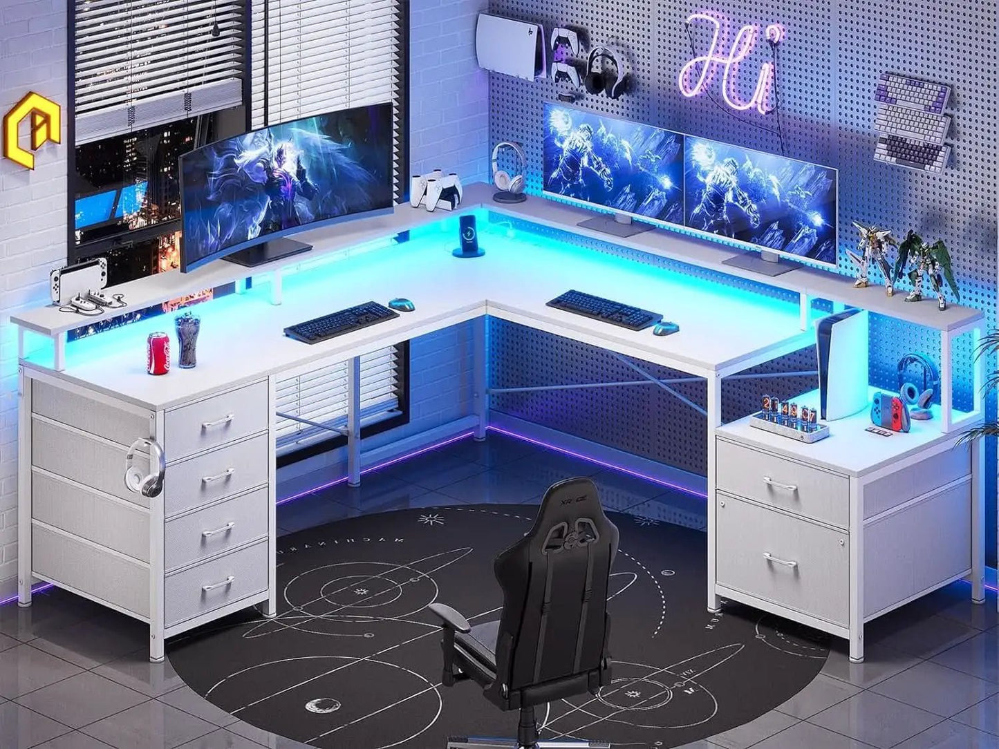 L Shaped Desk 108 Inch White Two Person Corner Computer Desk from PriceLows™
