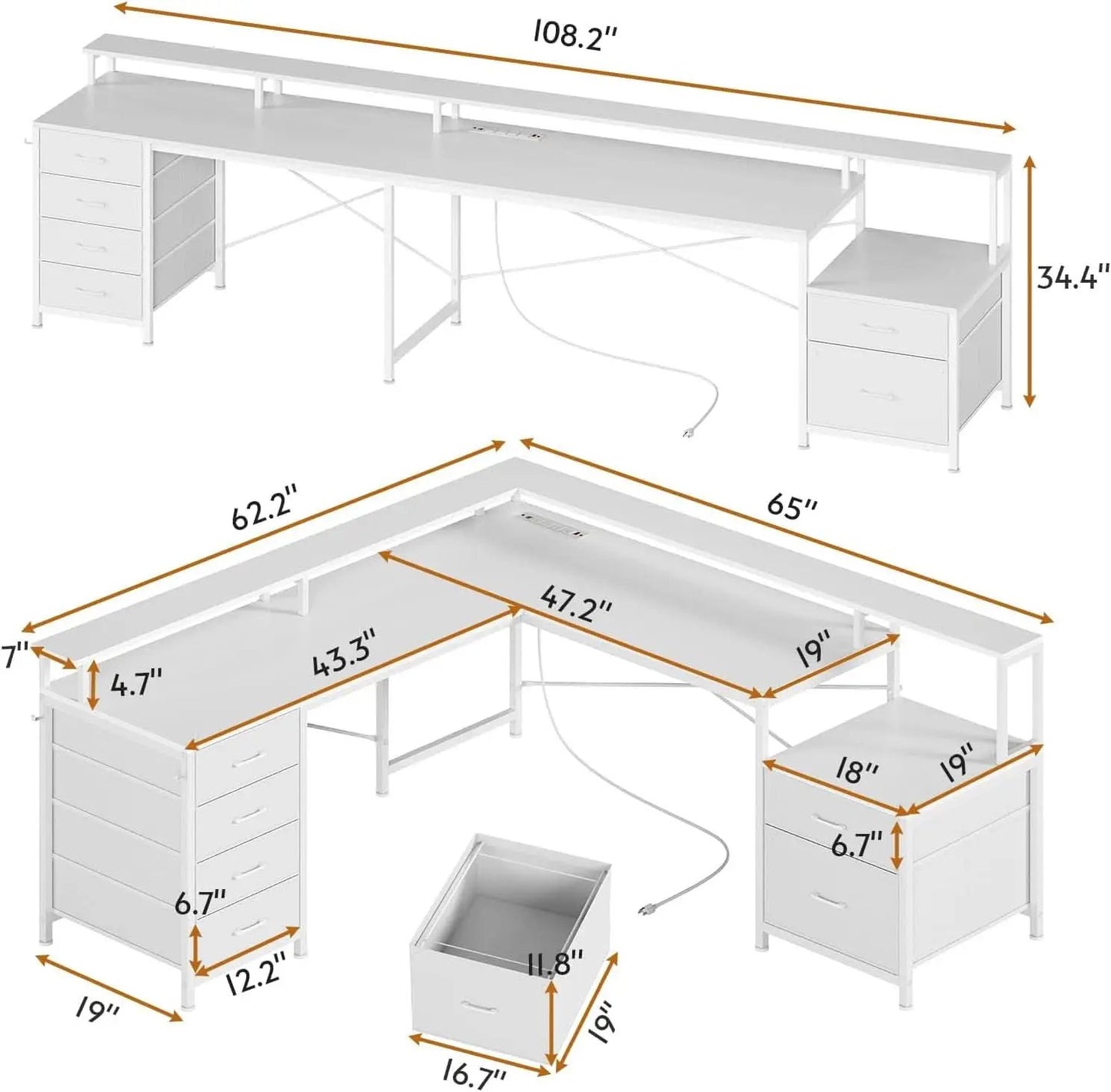 L Shaped Desk 108 Inch White Two Person Corner Computer Desk from PriceLows™