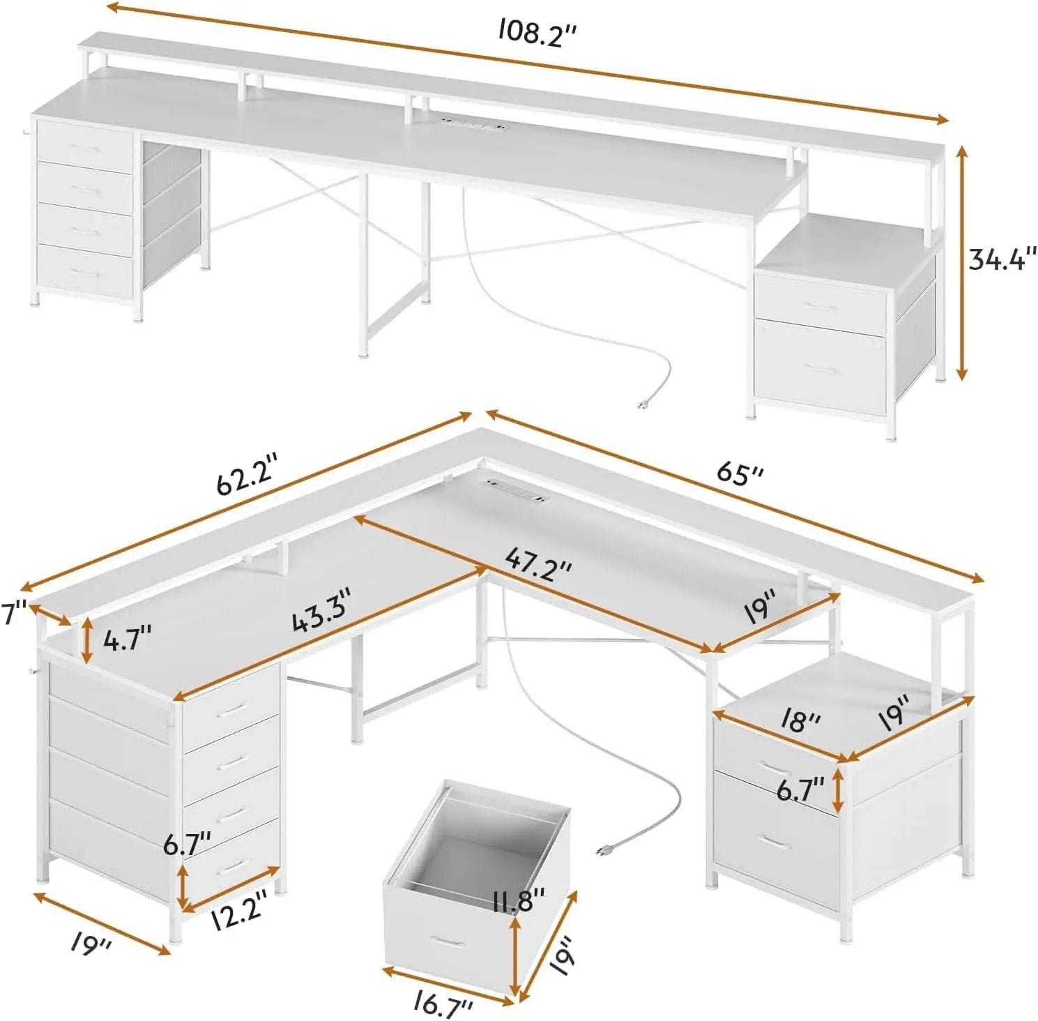 L Shaped Desk 108 Inch White Two Person Corner Computer Desk from PriceLows™