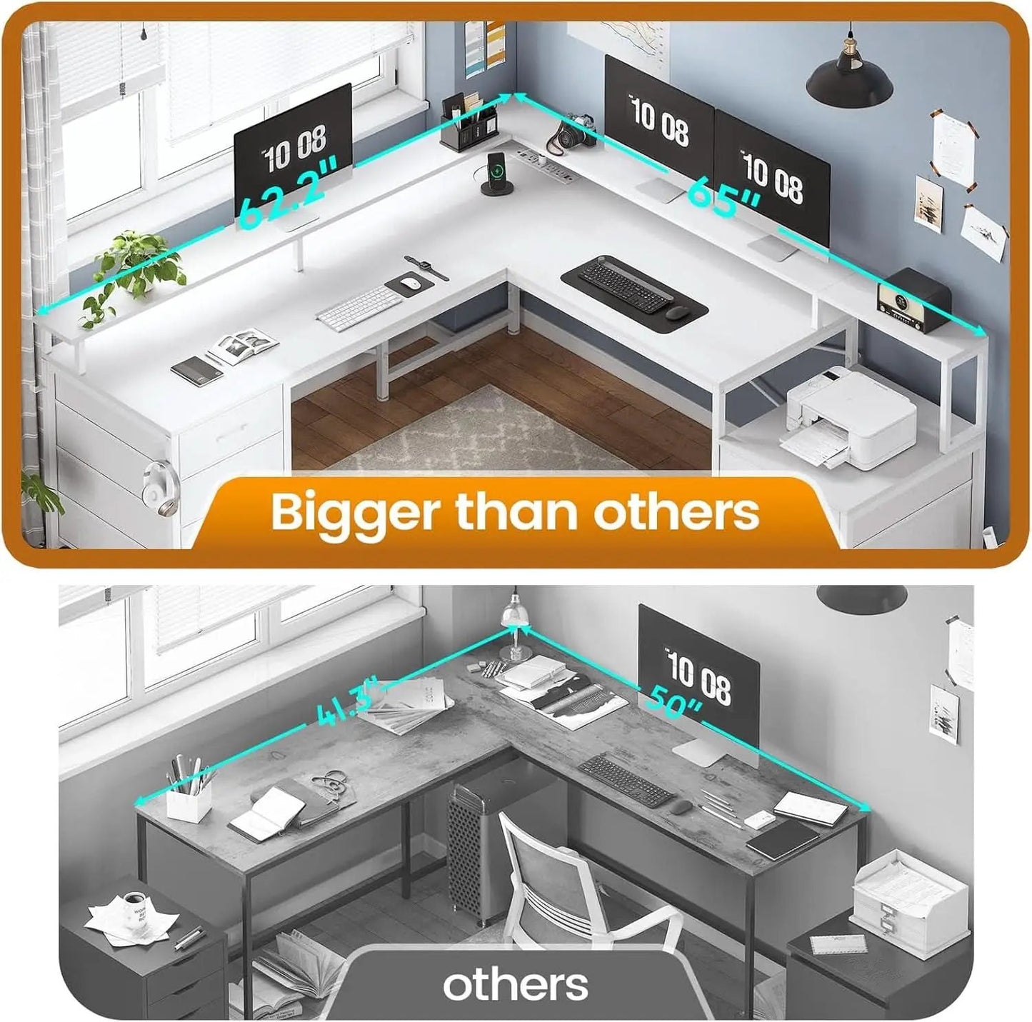 L Shaped Desk 108 Inch White Two Person Corner Computer Desk from PriceLows™