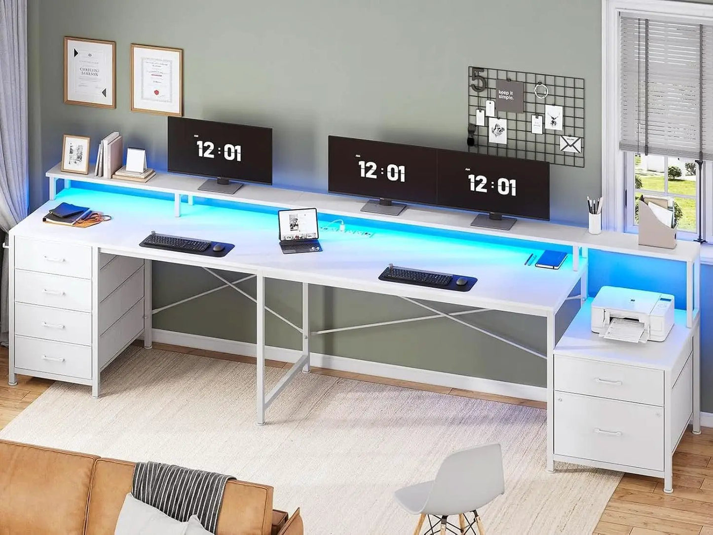 L Shaped Desk 108 Inch White Two Person Corner Computer Desk from PriceLows™
