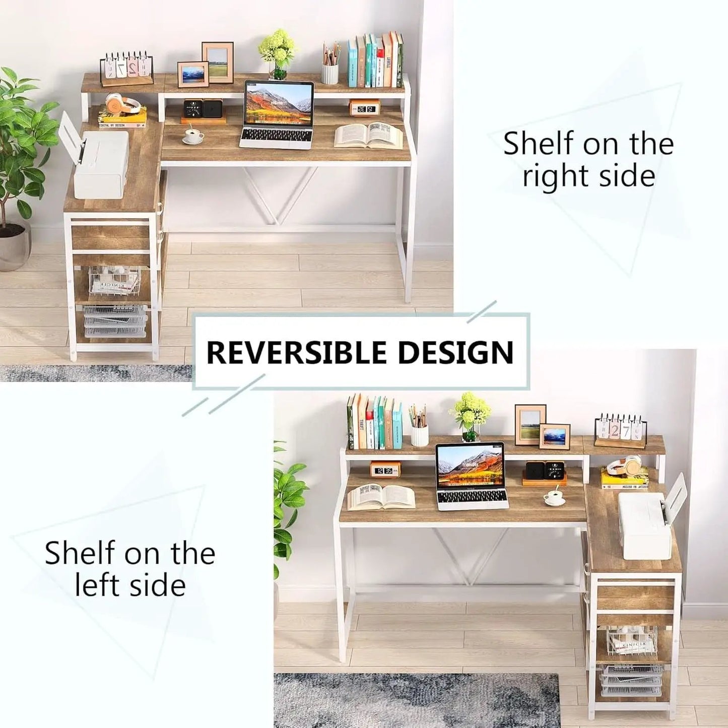 L Shaped Desk With Drawers And Monitor Stand Beige Wood from PriceLows™