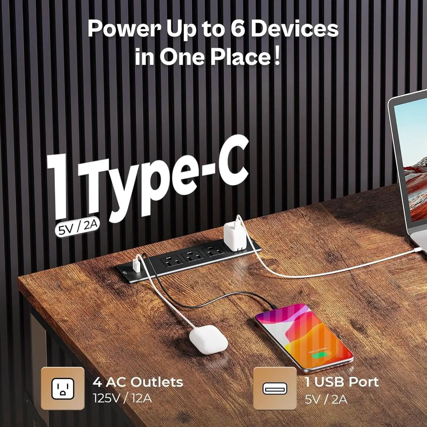 L Shaped Desk with Power Outlets and USB Port from PriceLows™