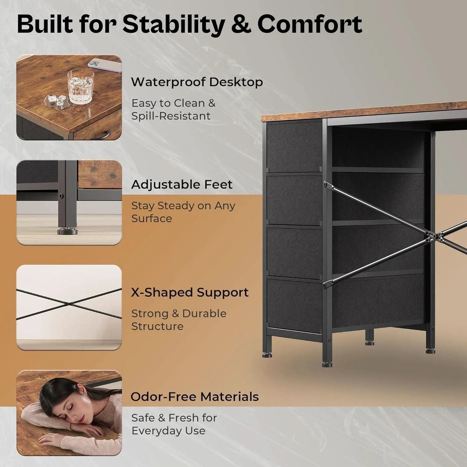 L Shaped Desk with Power Outlets and USB Port from PriceLows™