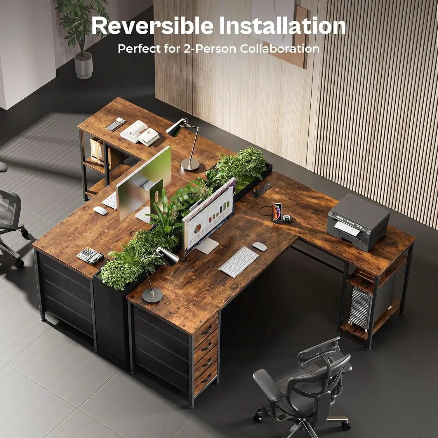 L Shaped Desk with Power Outlets and USB Port from PriceLows™
