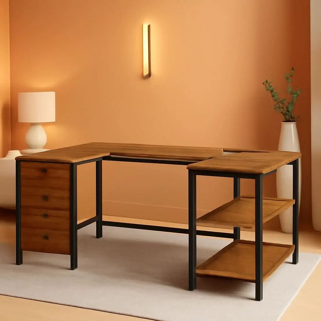 L Shaped Desk with Power Outlets and USB Port from PriceLows™