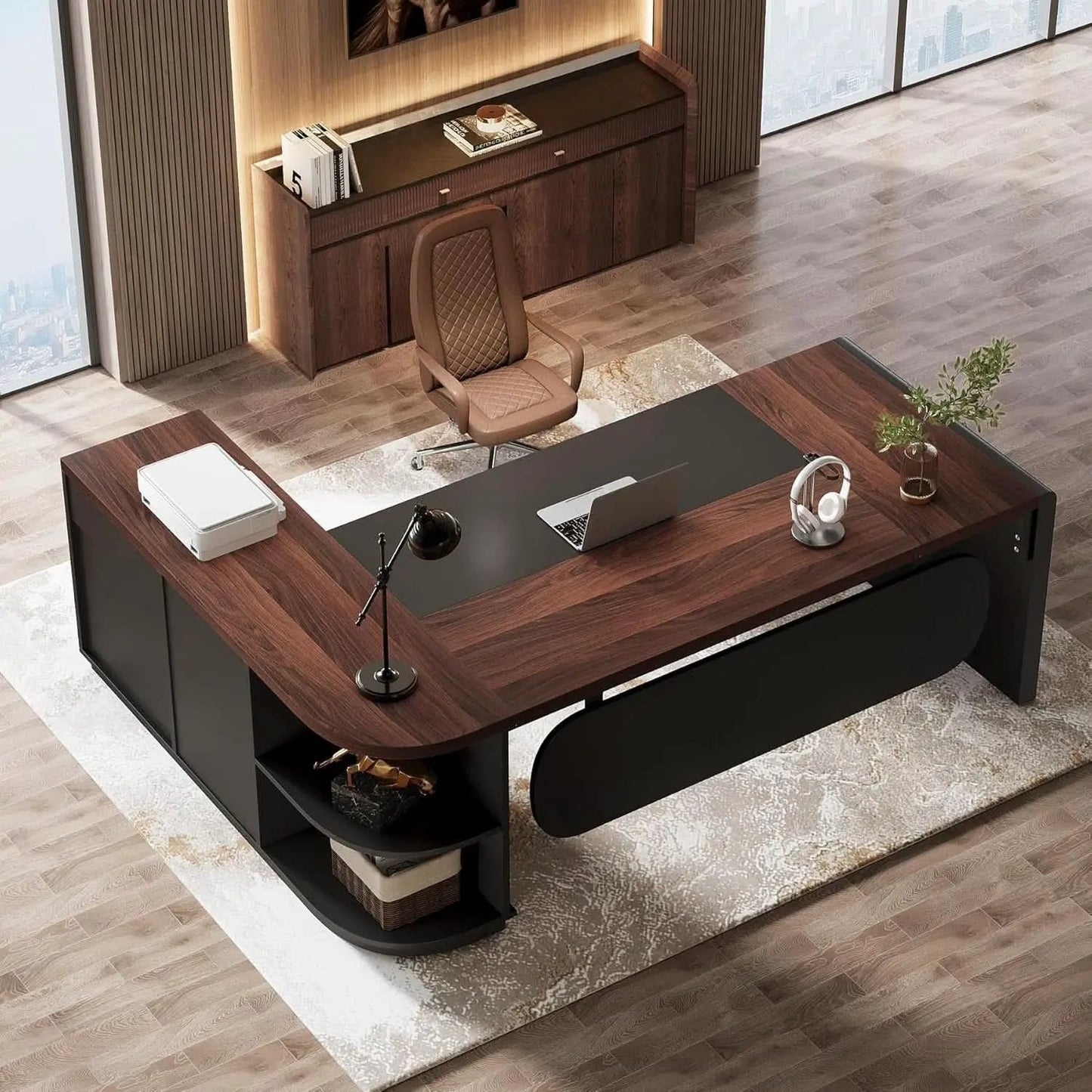 L Shaped Desk With Storage Shelves For Home Office from PriceLows™