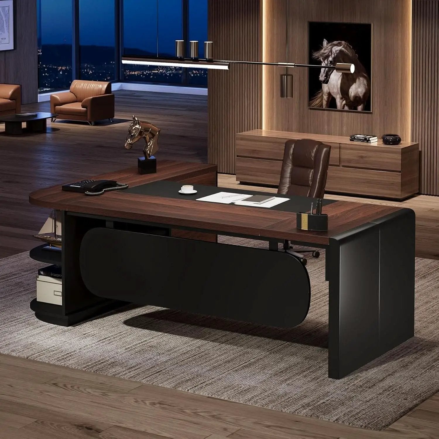 L Shaped Desk With Storage Shelves For Home Office from PriceLows™