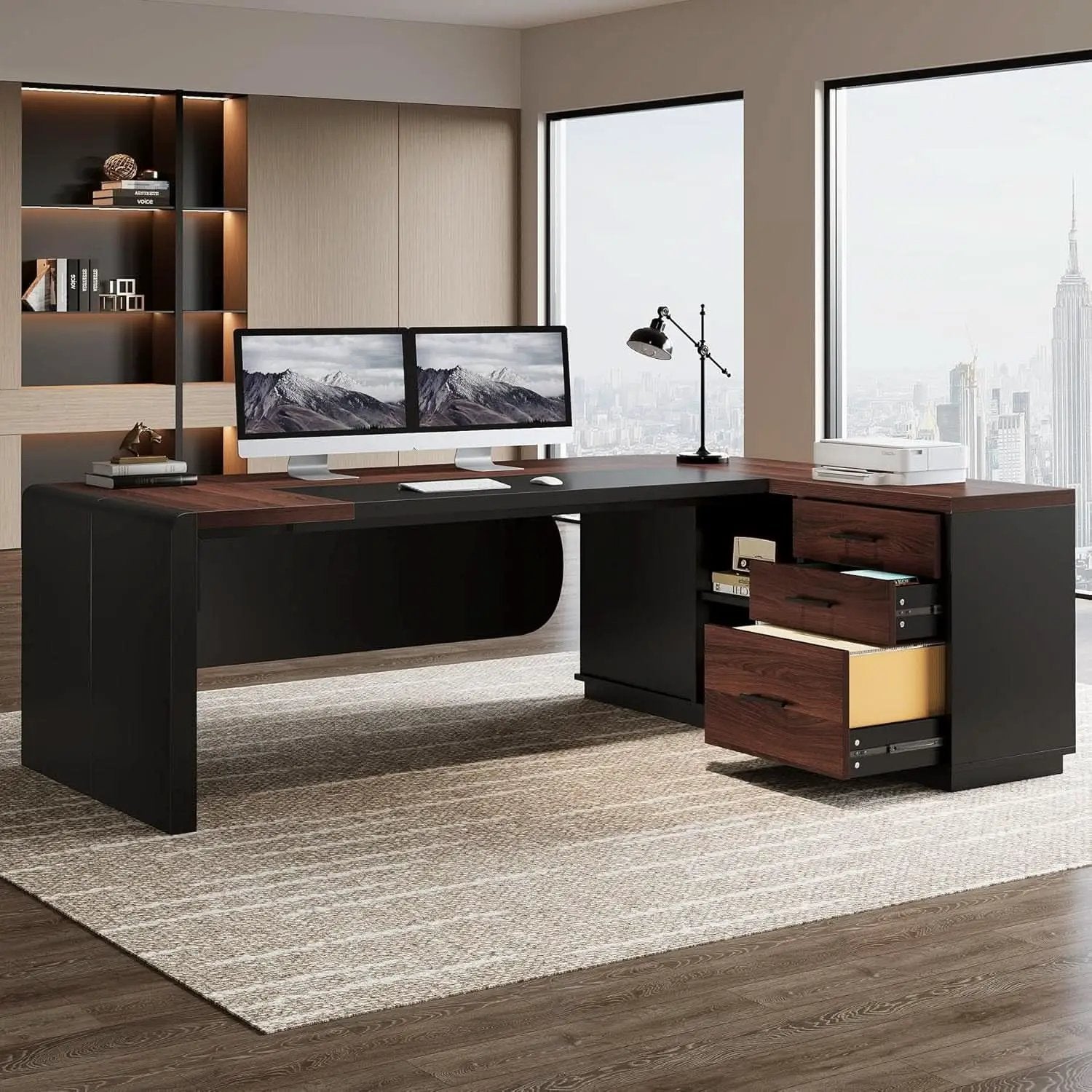 L Shaped Desk With Storage Shelves For Home Office from PriceLows™