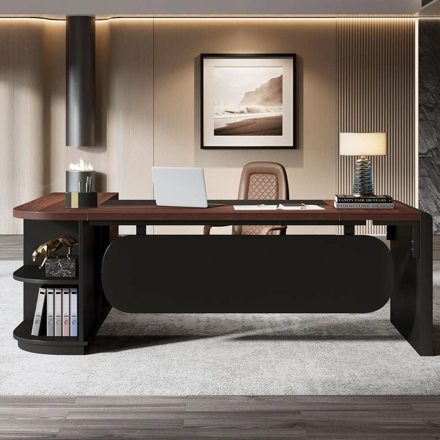 L Shaped Desk With Storage Shelves For Home Office from PriceLows™