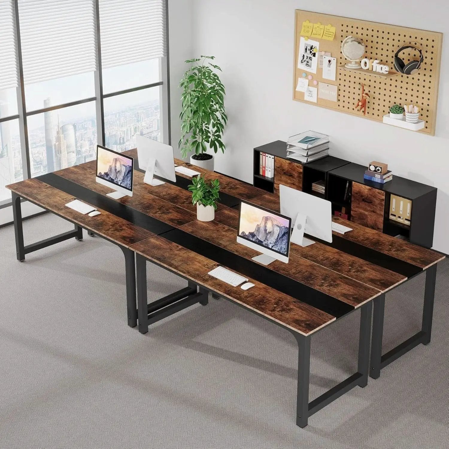 L-Shaped Executive Office Desk With Spacious File Cabinet from PriceLows™