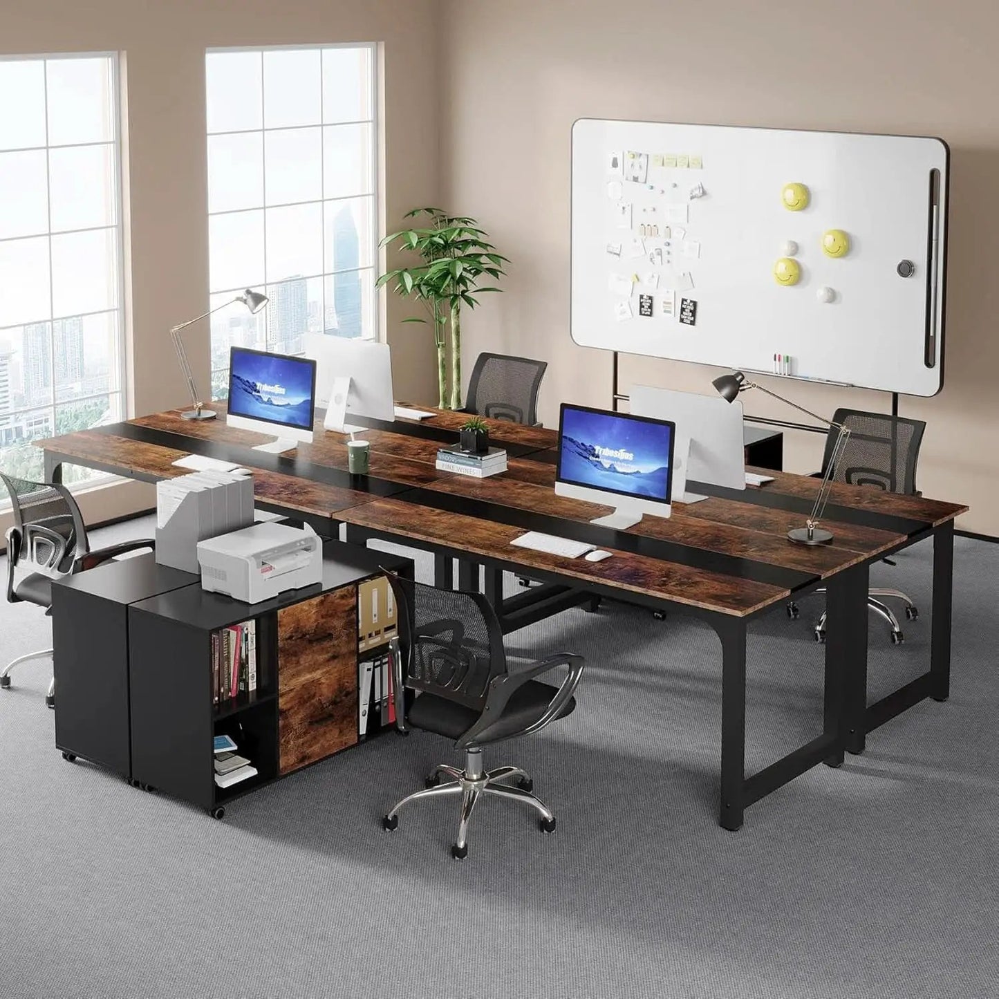 L-Shaped Executive Office Desk With Spacious File Cabinet from PriceLows™