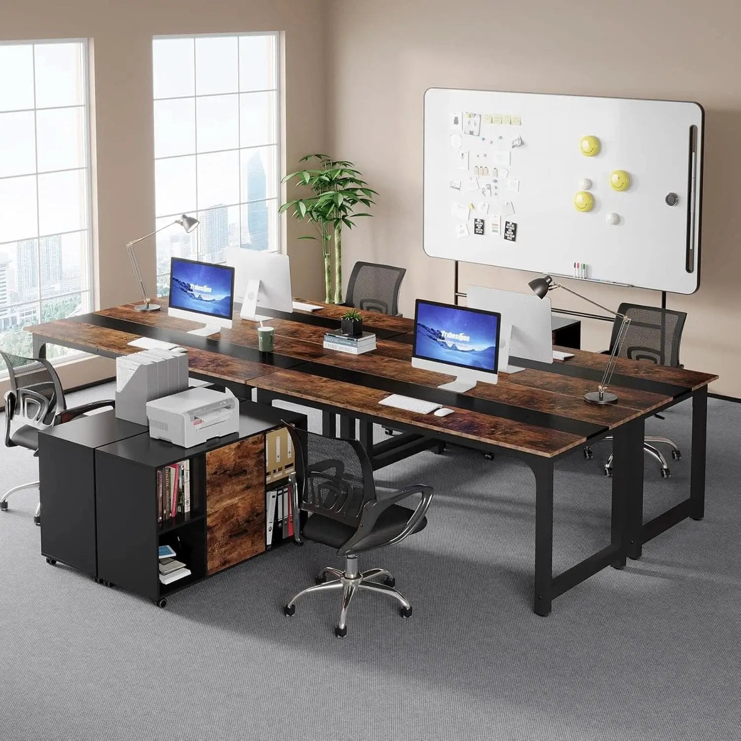 L-Shaped Executive Office Desk With Spacious File Cabinet from PriceLows™