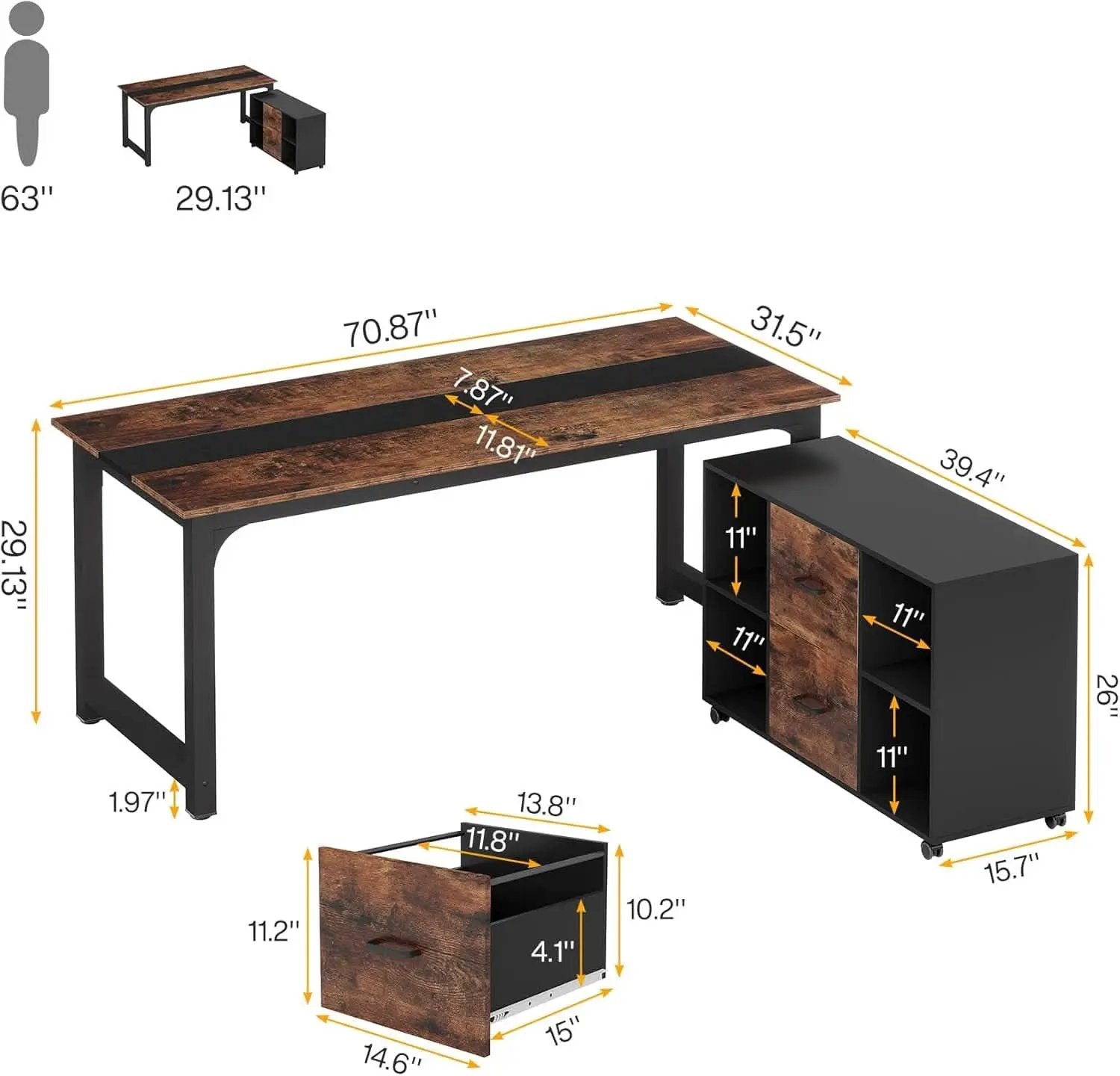 L-Shaped Executive Office Desk With Spacious File Cabinet from PriceLows™
