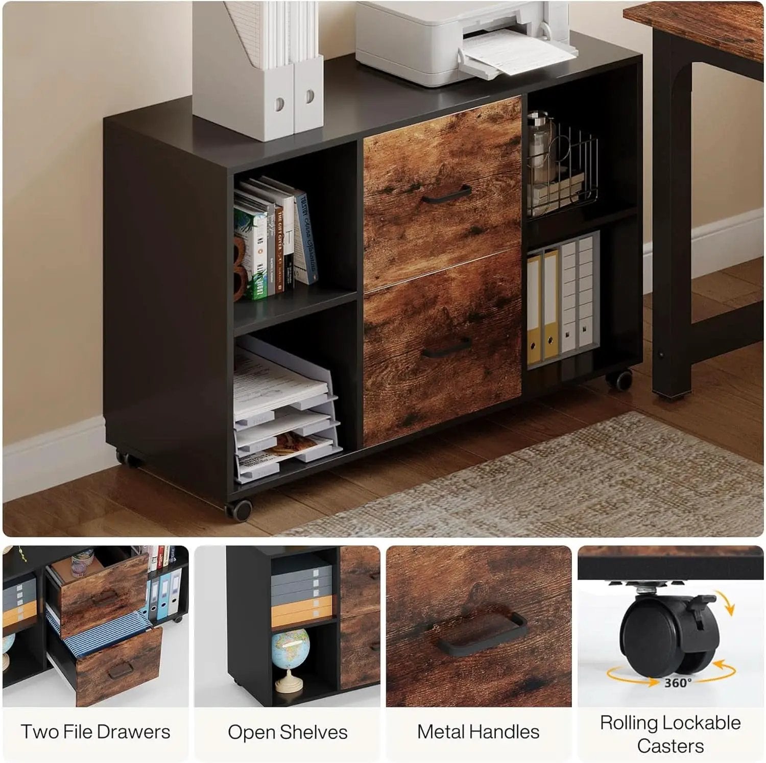 L-Shaped Executive Office Desk With Spacious File Cabinet from PriceLows™