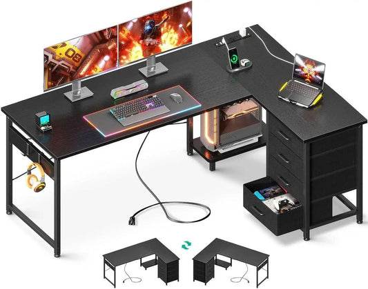 L Shaped Gaming Desk 61 Inch With Built In Power Outlets from PriceLows™