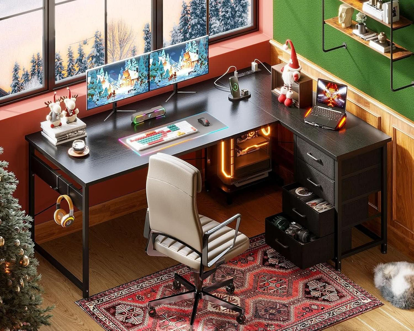 L Shaped Gaming Desk 61 Inch With Built In Power Outlets from PriceLows™