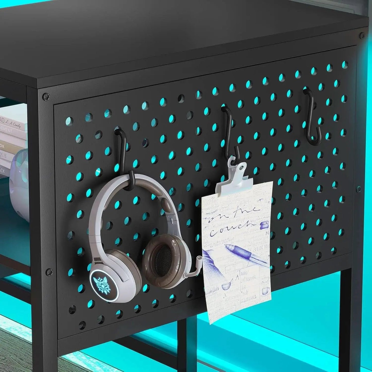 L Shaped Gaming Desk with LED Strip and Storage Shelves from PriceLows™