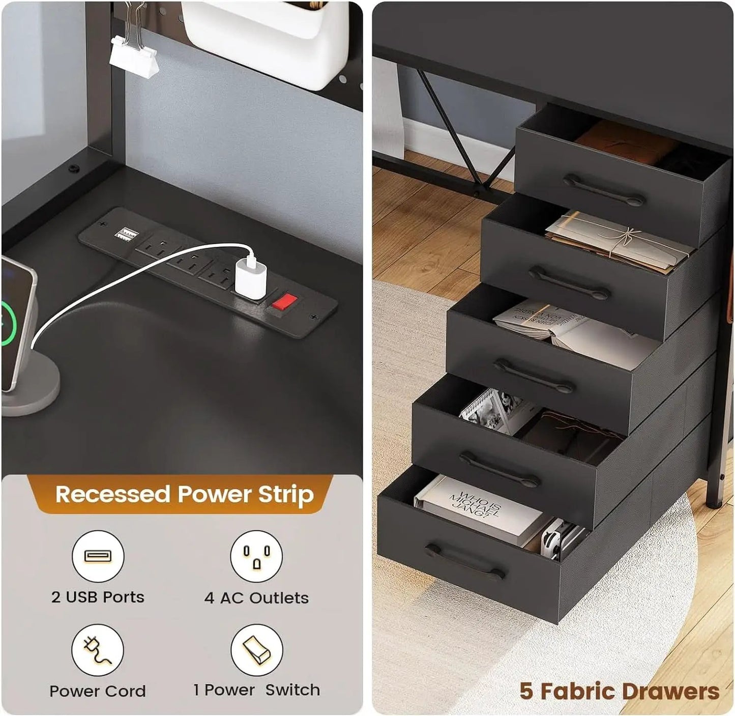 L Shaped Gaming Desk with Storage Drawers and Lights from PriceLows™