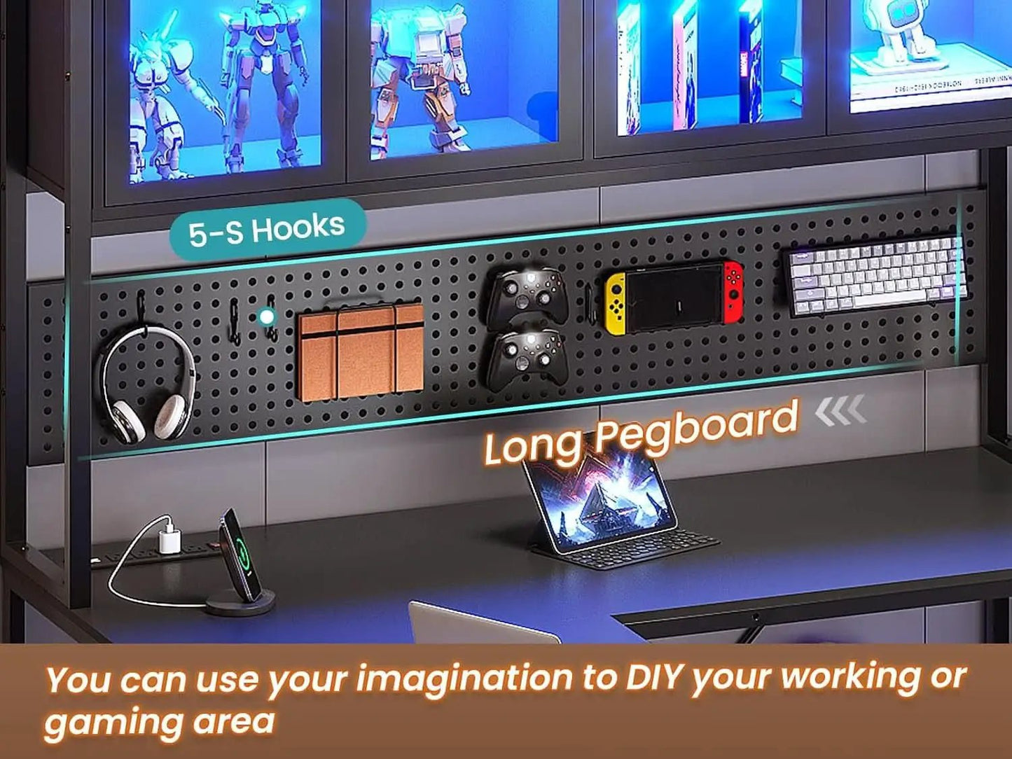 L Shaped Gaming Desk with Storage Drawers and Lights from PriceLows™