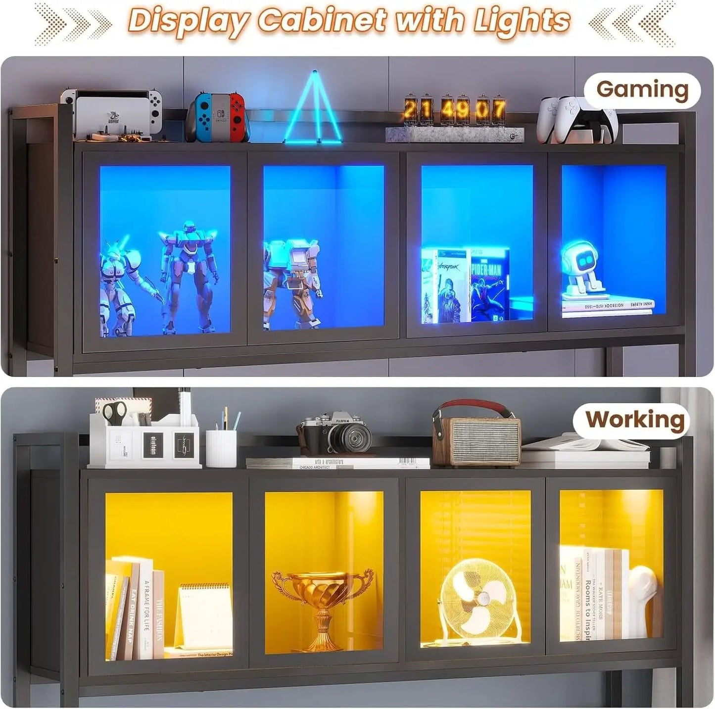 L Shaped Gaming Desk with Storage Drawers and Lights from PriceLows™