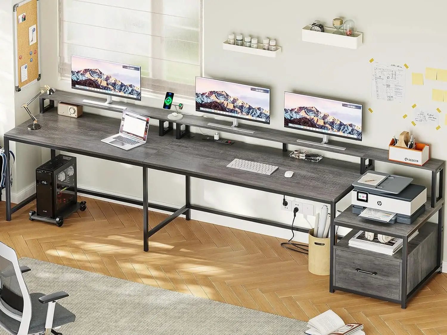 66-Inch L Shaped Office Desk With Power Outlet Grey from PriceLows™