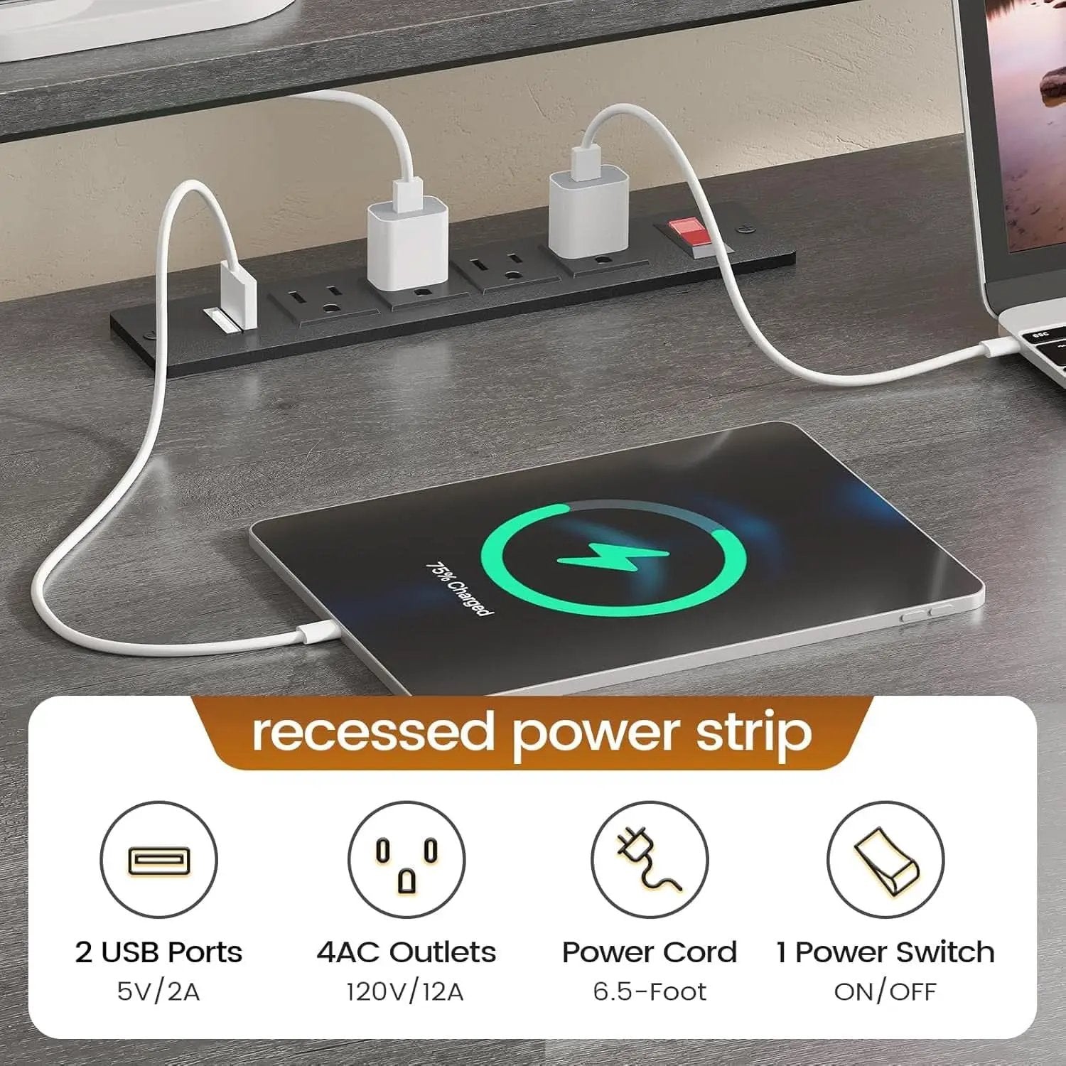 66-Inch L Shaped Office Desk With Power Outlet Grey from PriceLows™