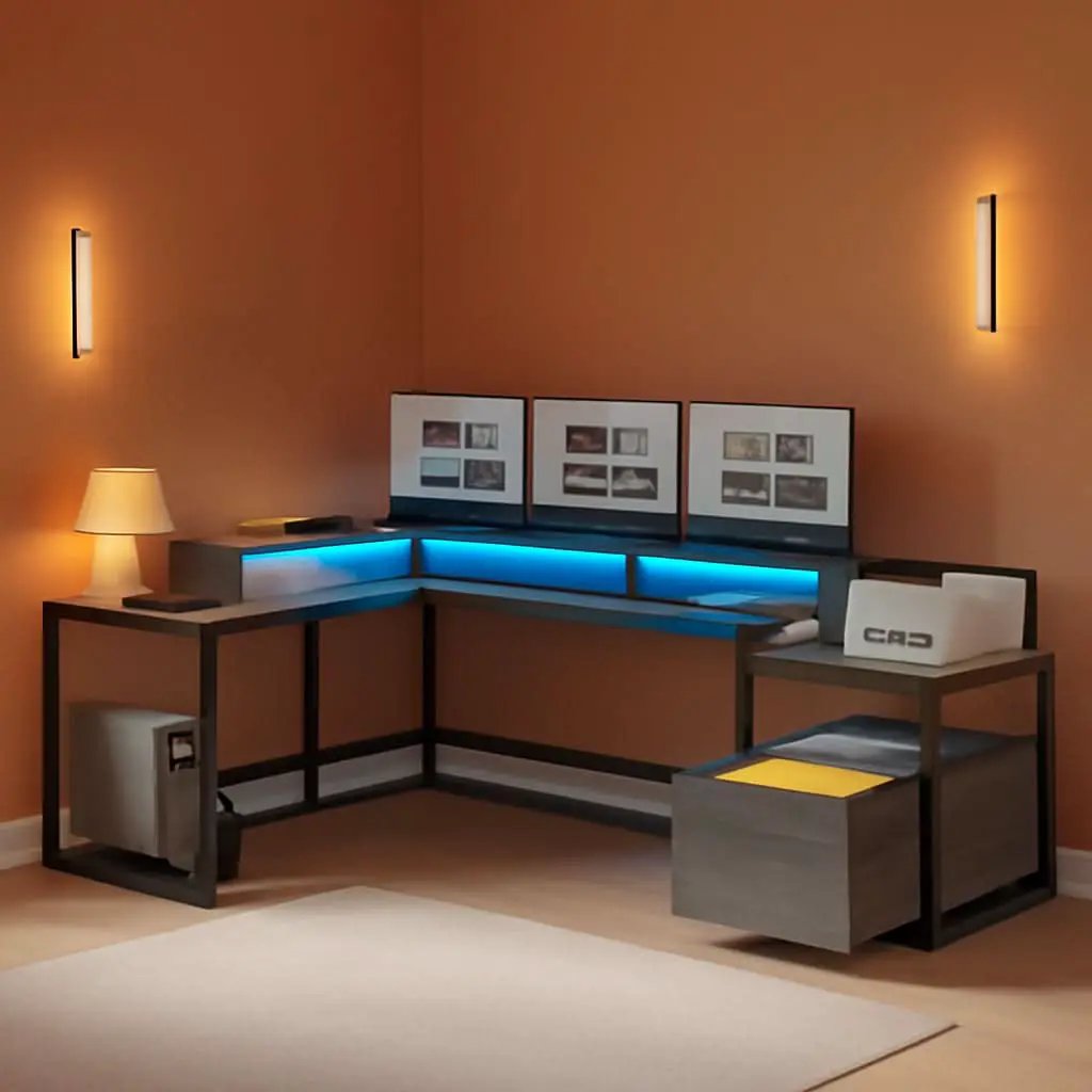 66-Inch L Shaped Office Desk With Power Outlet Grey from PriceLows™