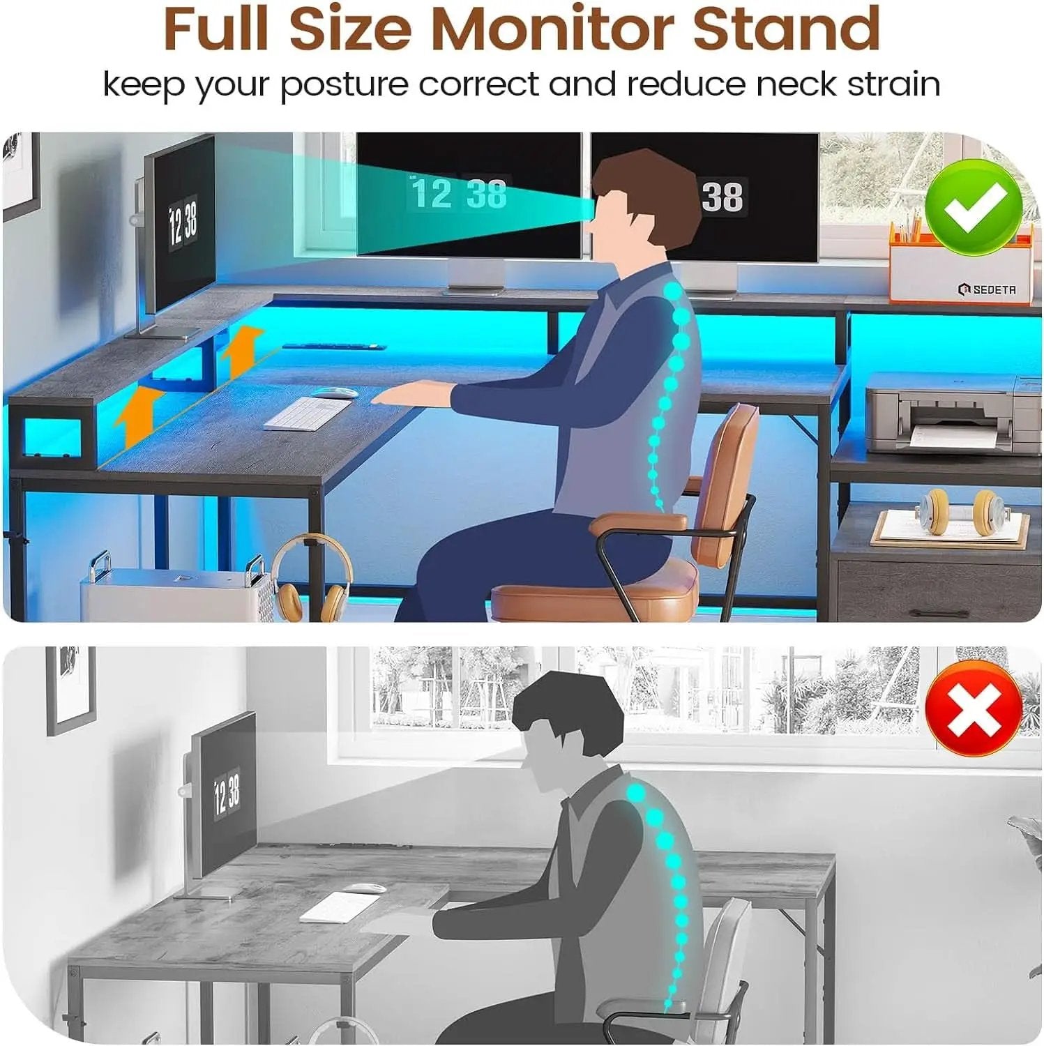 66-Inch L Shaped Office Desk With Power Outlet Grey from PriceLows™