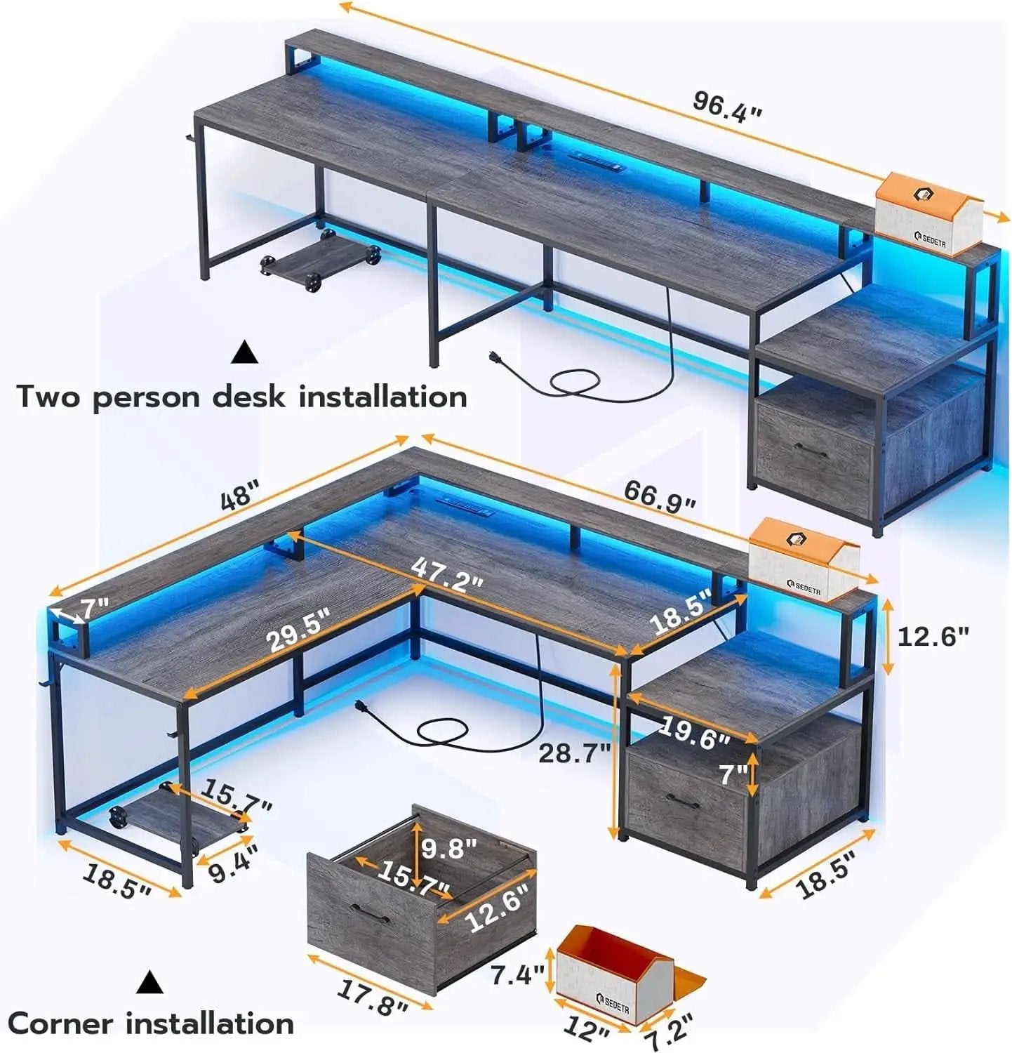 66-Inch L Shaped Office Desk With Power Outlet Grey from PriceLows™