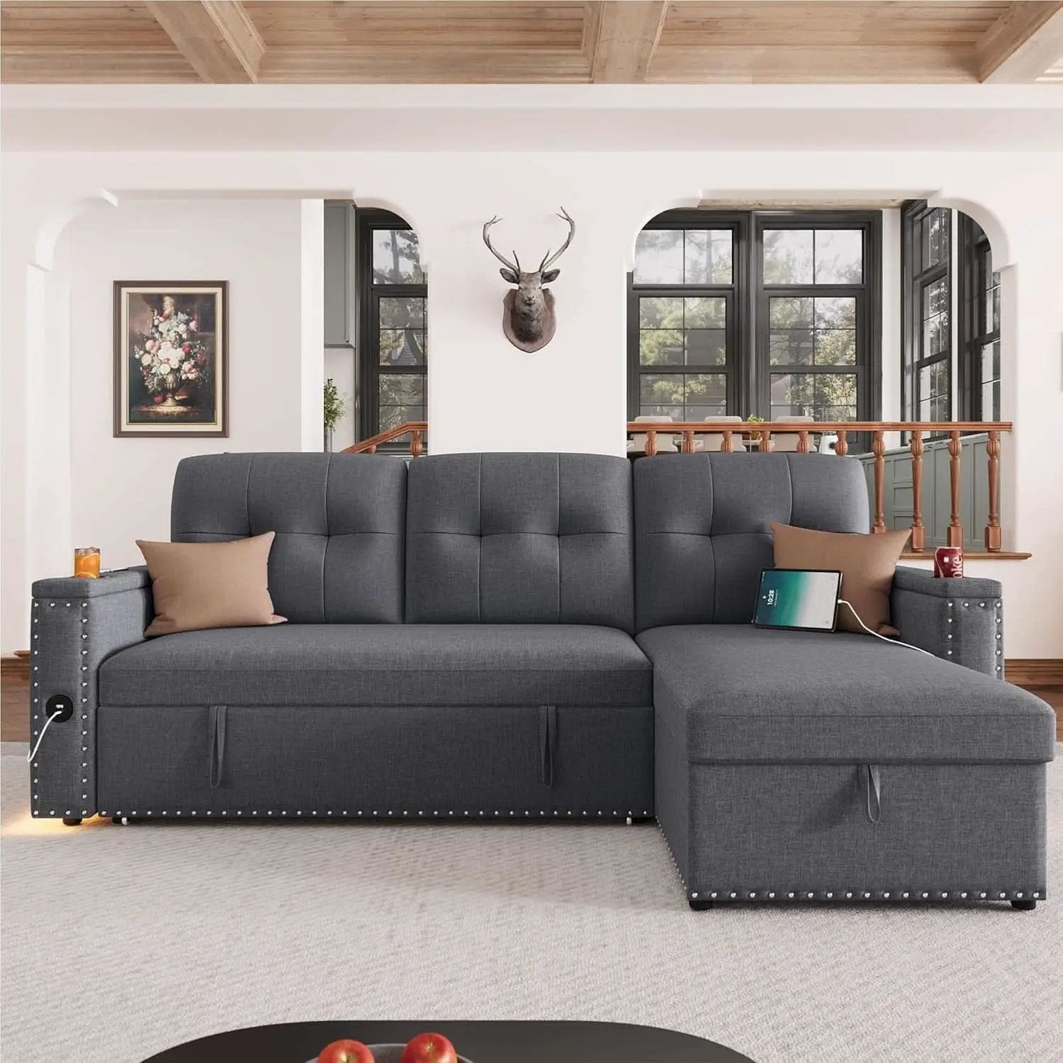 L Shaped Sleeper Sofa Bed with Storage and USB Port from PriceLows™