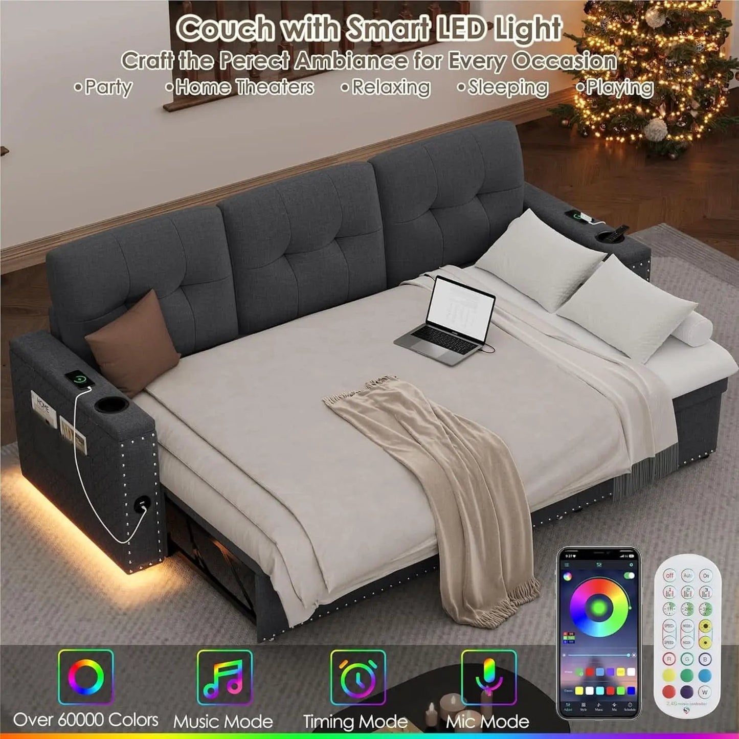 L Shaped Sleeper Sofa Bed with Storage and USB Port from PriceLows™