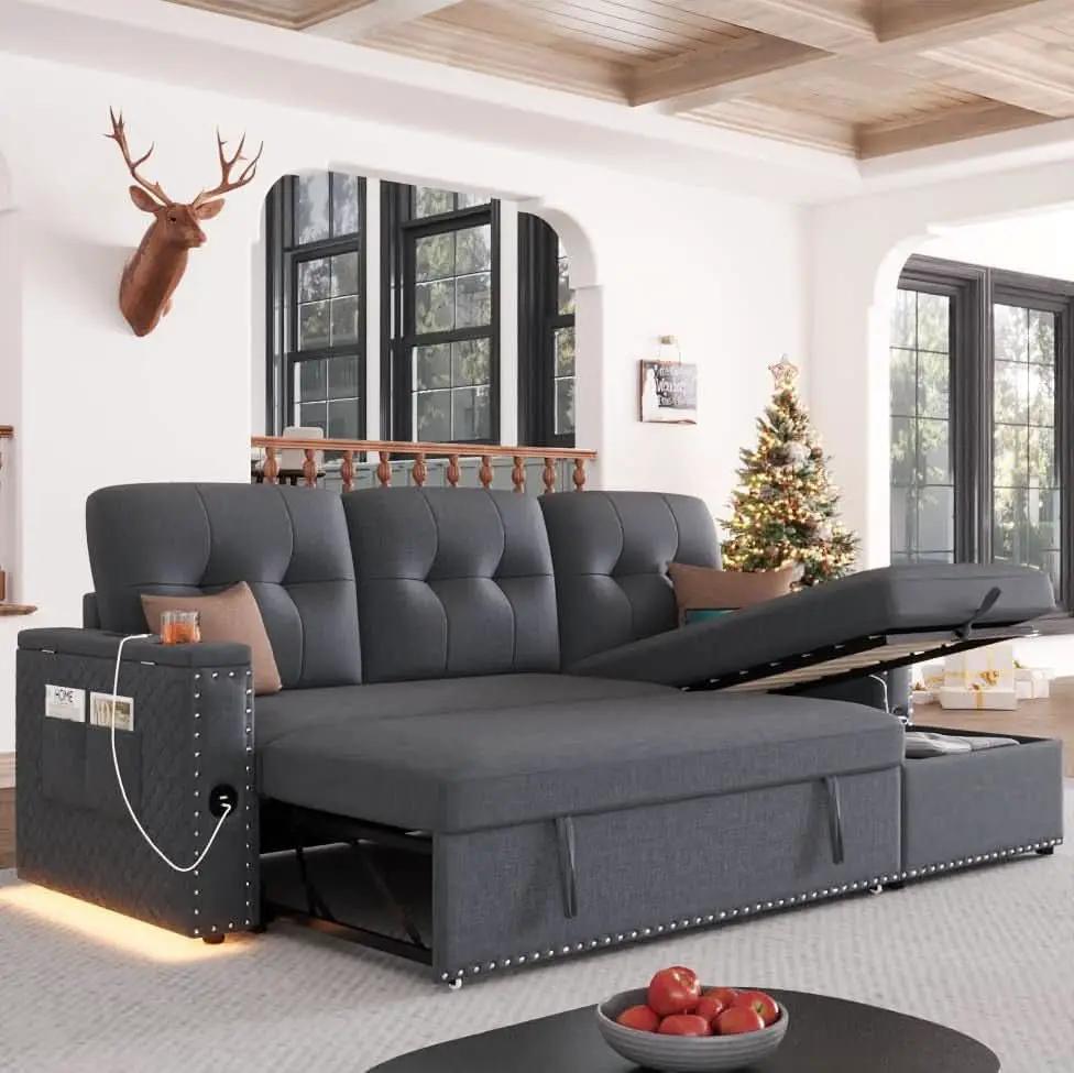L Shaped Sleeper Sofa Bed with Storage and USB Port from PriceLows™
