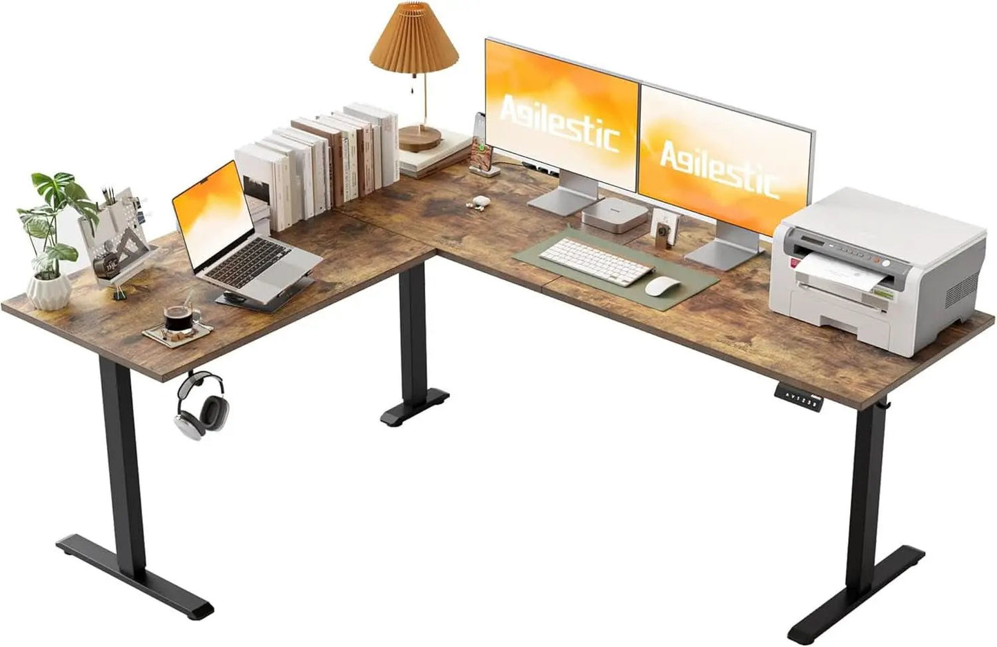L Shaped Electric Standing Desk 75x61 Sit Stand Brown from PriceLows™