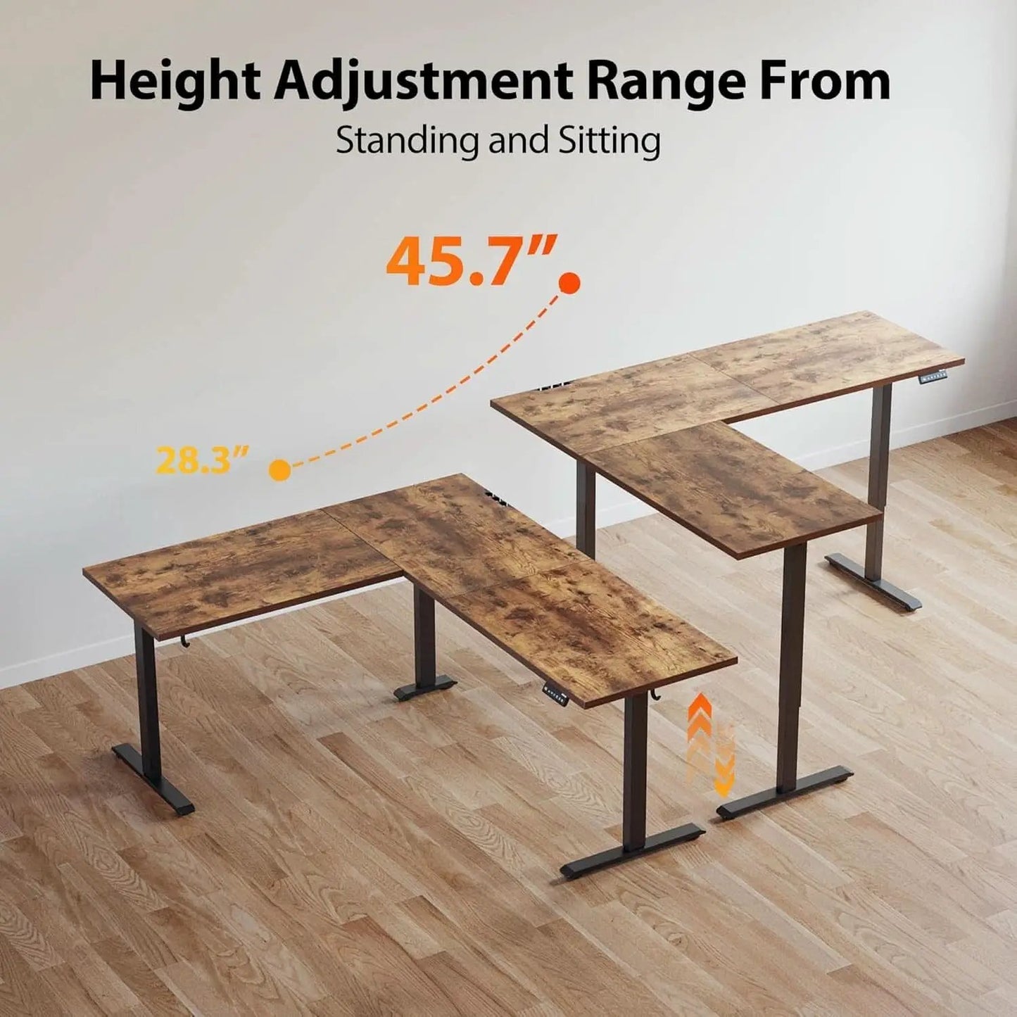 L Shaped Electric Standing Desk 75x61 Sit Stand Brown from PriceLows™
