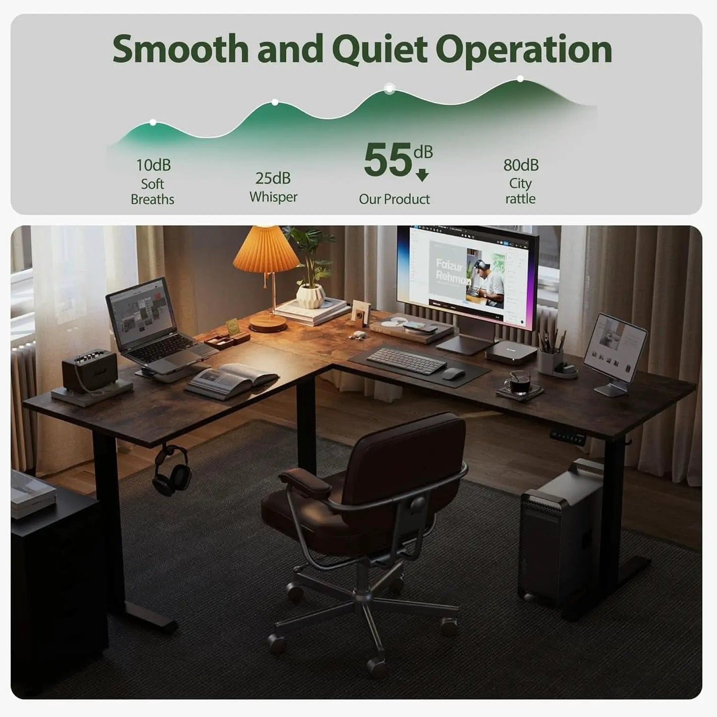 L Shaped Electric Standing Desk 75x61 Sit Stand Brown from PriceLows™