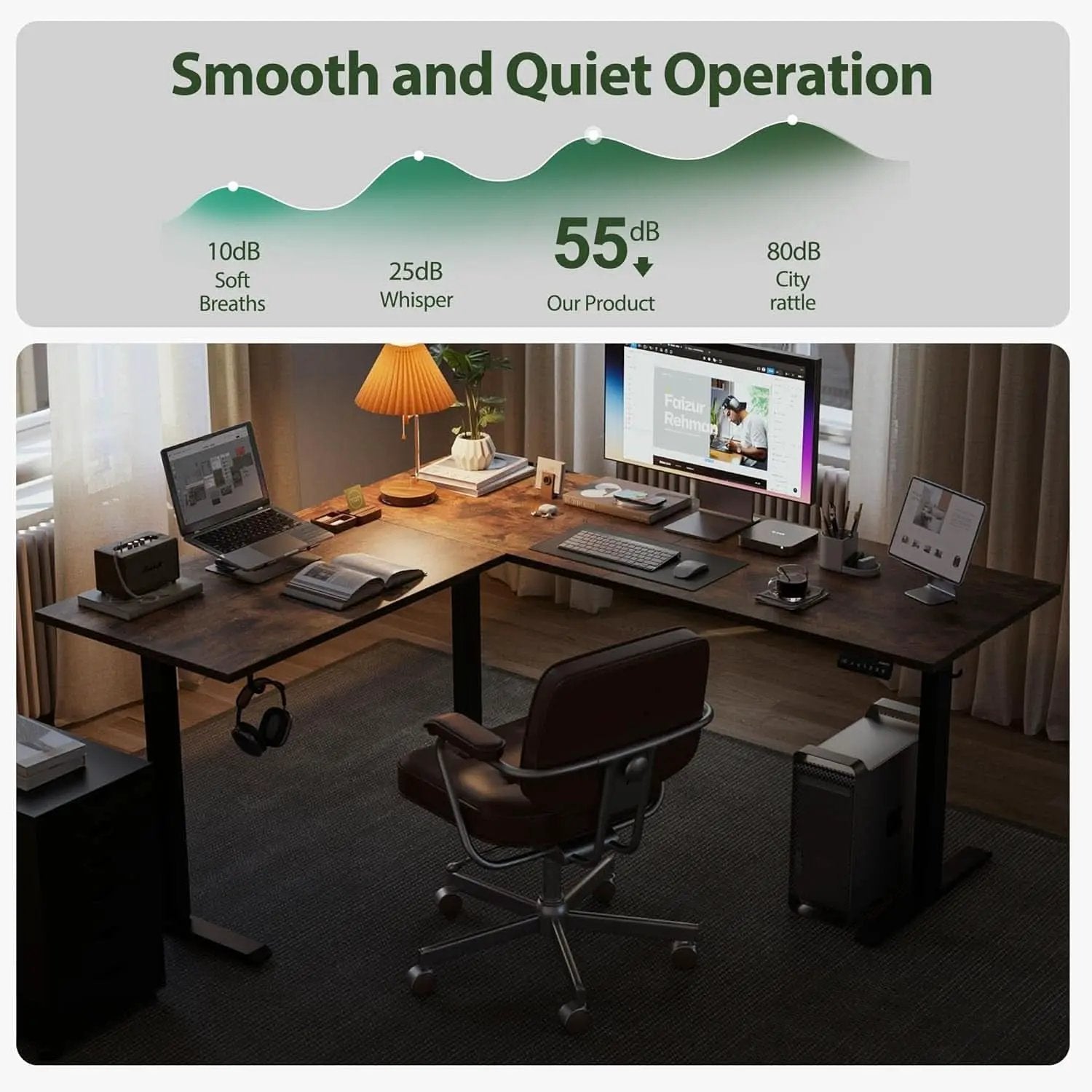 L Shaped Electric Standing Desk 75x61 Sit Stand Brown from PriceLows™