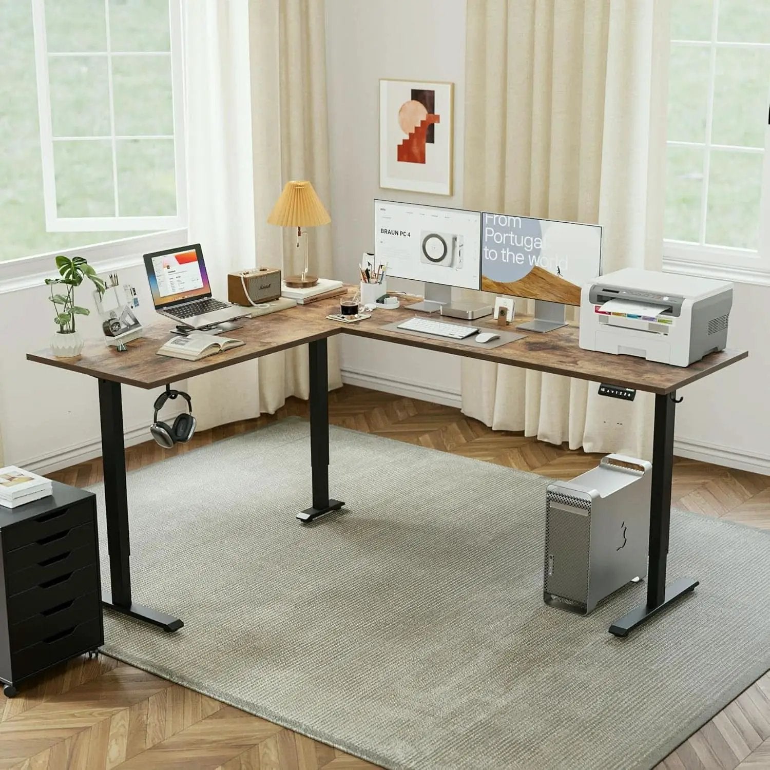 L Shaped Electric Standing Desk 75x61 Sit Stand Brown from PriceLows™