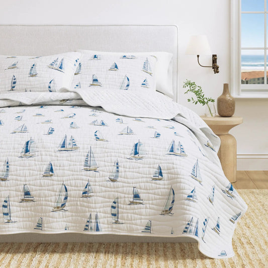 Coastal Blue Sailboat Quilt Set - Marzano Collection from PriceLows™
