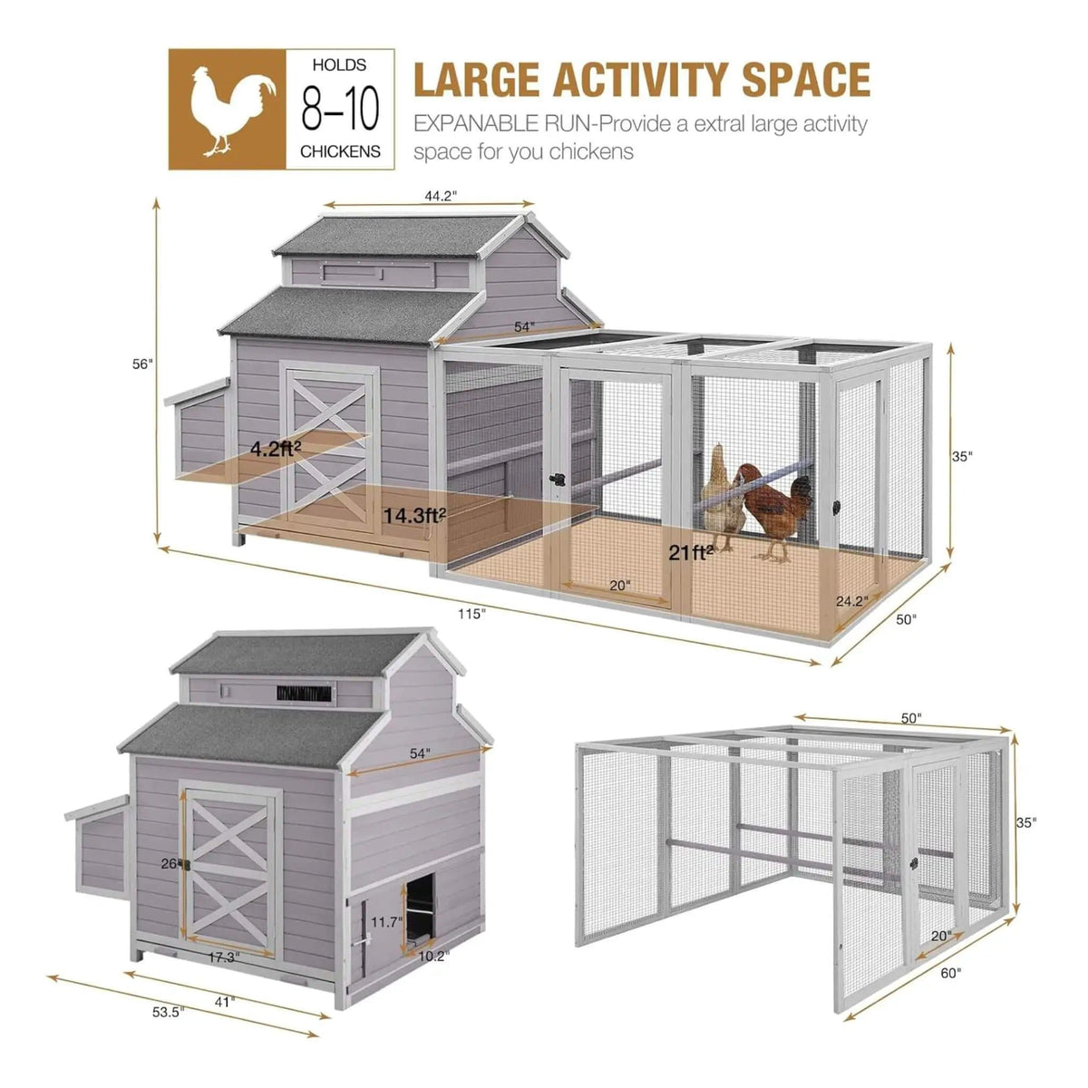 Large 115-Inch Portable Chicken Coop With Run And Nesting Boxes | 115 Inch | Metal | Home