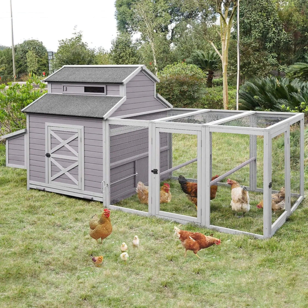 Large 115-Inch Portable Chicken Coop With Run And Nesting Boxes | 115 Inch | Metal | Home