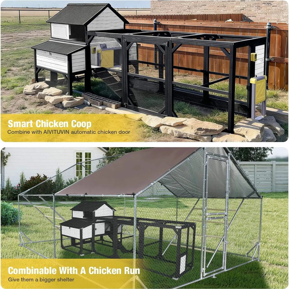 Large 118-Inch Outdoor Wooden Chicken Coop With Extended Run And 6 Nesting Boxes | 118 Inch | Wood | Outdoor Living