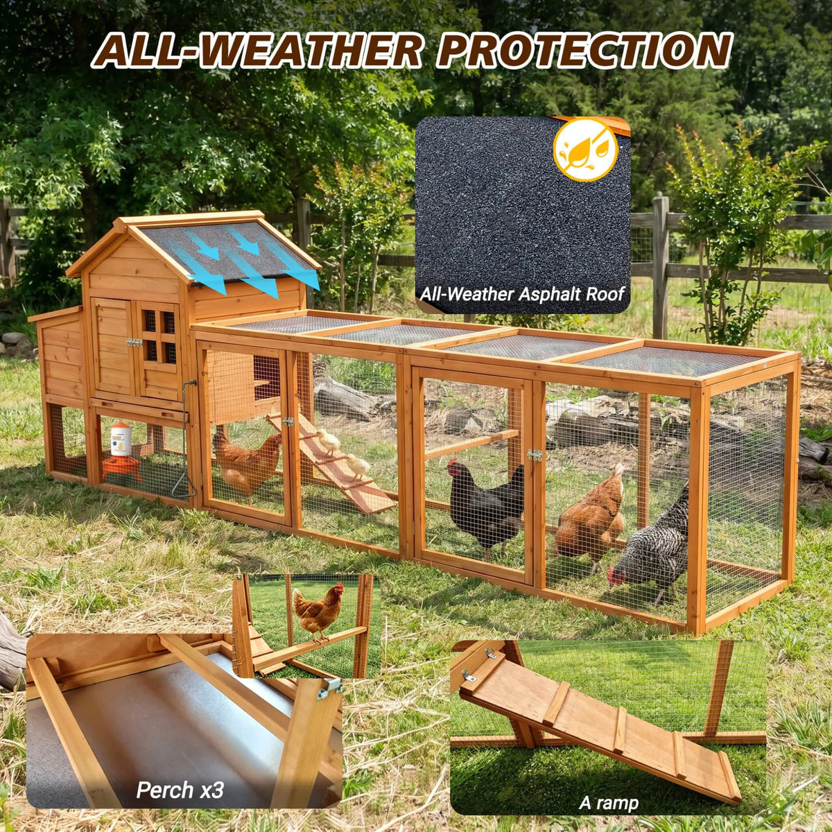 Large Chicken Coop With Run | 122 Inch | Nest Box And Removable Tray | Fits 4 To 6 Hens
