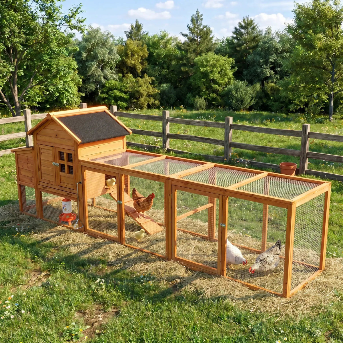 Large Chicken Coop With Run | 122 Inch | Nest Box And Removable Tray | Fits 4 To 6 Hens